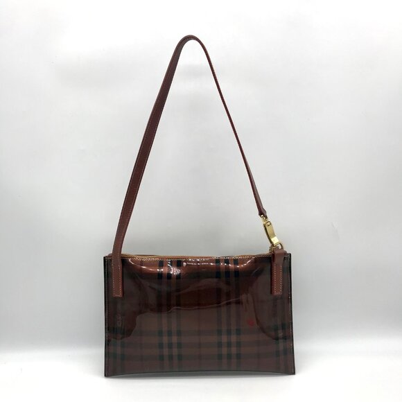 Burberry Brown Vinyl Nova Check Shoulder Bag - Picture 2 of 12